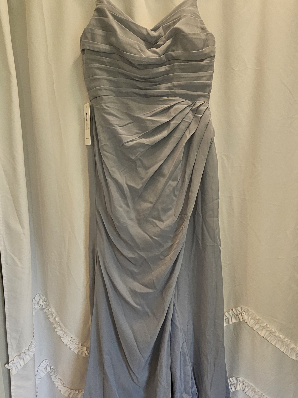Elegant Light Gray Strapless Draped Evening Dress